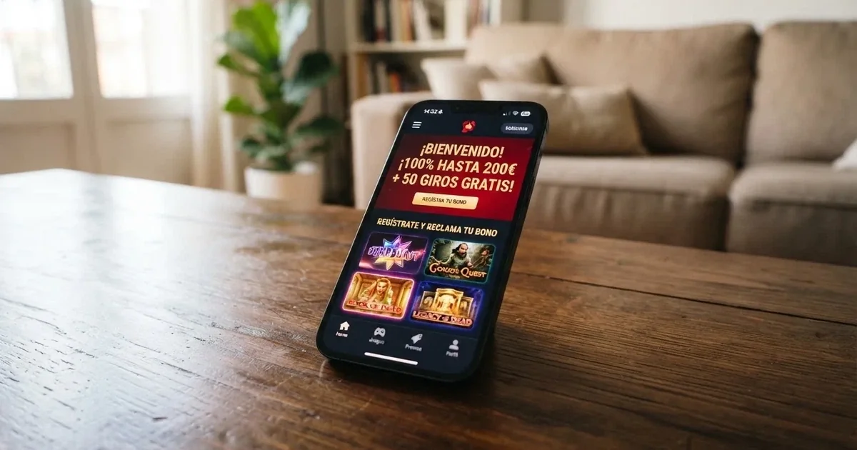 Pantalla de inicio de un casino online español con la promoción de bono sin depósito visible en el banner principal