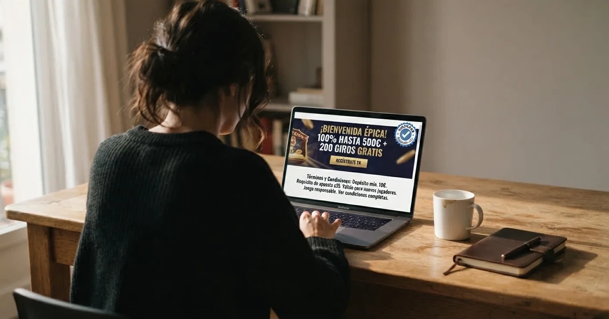 Interfaz de un casino online con licencia española mostrando una sección de promociones con condiciones de bono visibles