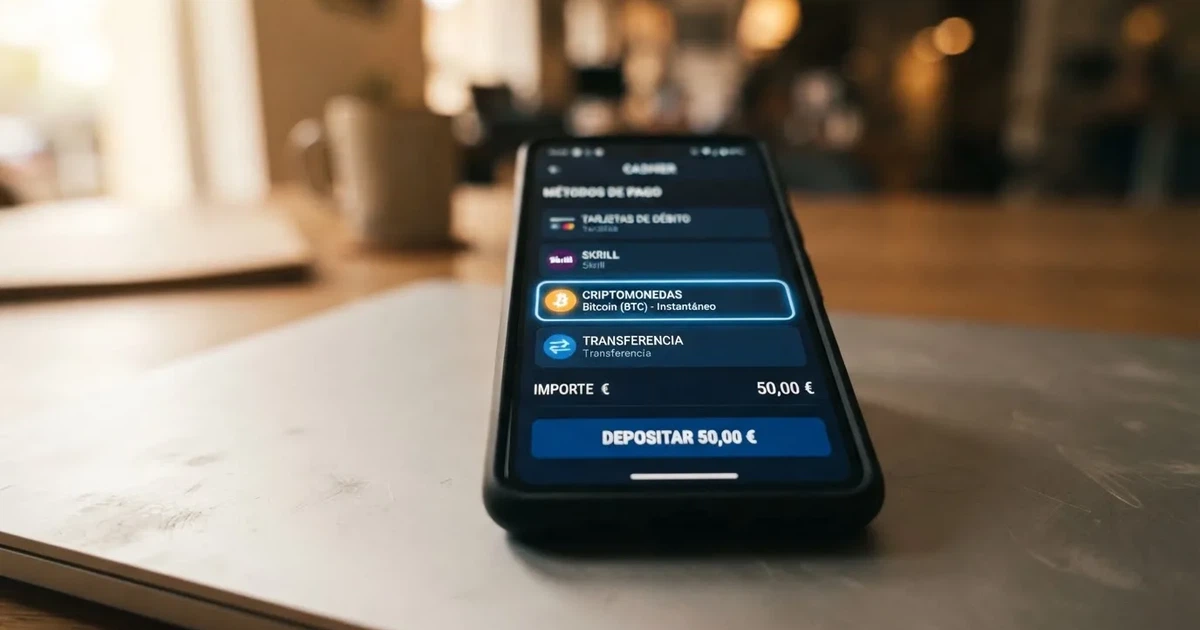 Interfaz de un casino online mostrando XRP entre los métodos de pago disponibes en caja, con el logo de Ripple visble