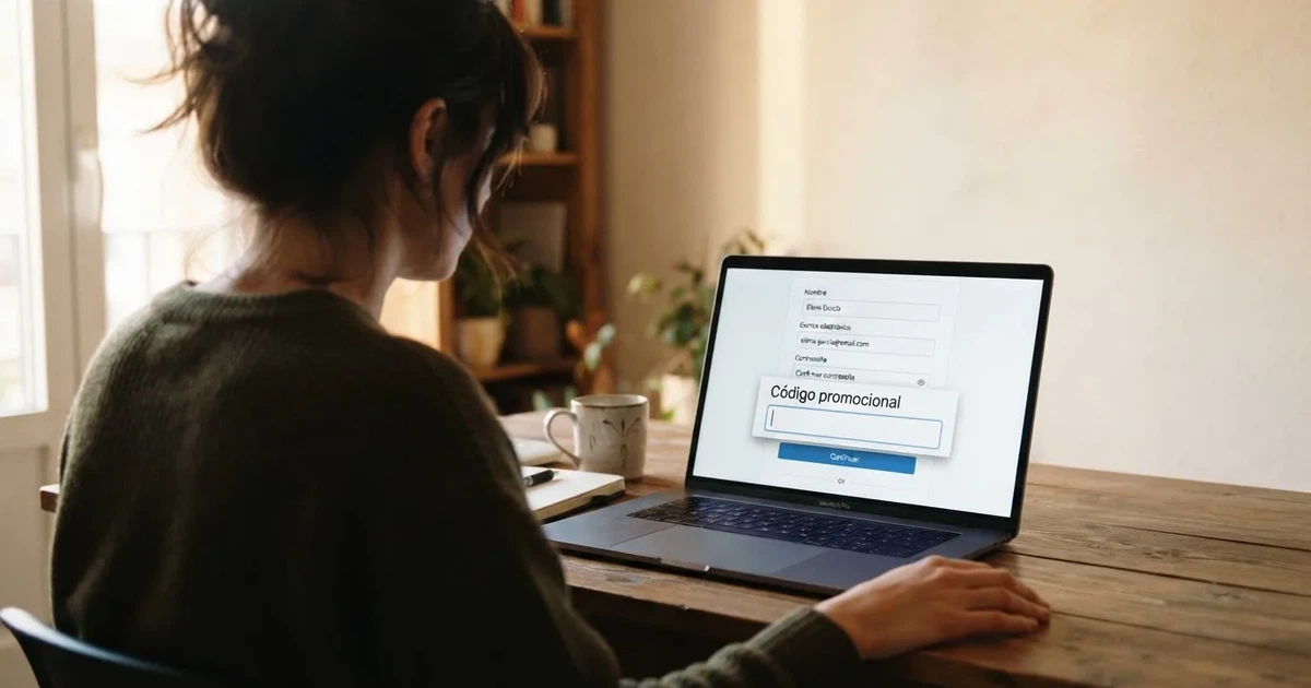 Campo de código promocional visible en el formulario de registro de un casino online español