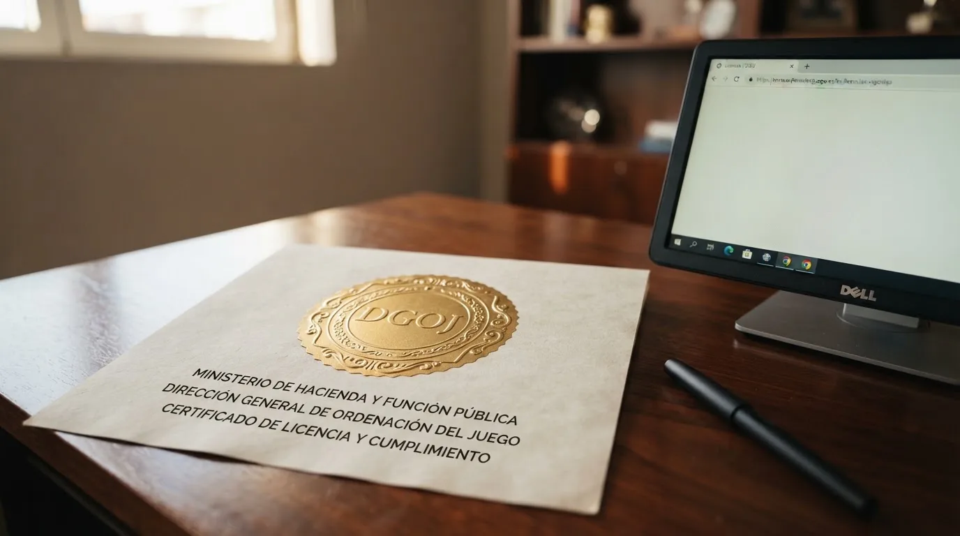 Sello oficial de la Dirección General de Ordenación del Juego junto al dominio .es de un casino regulado