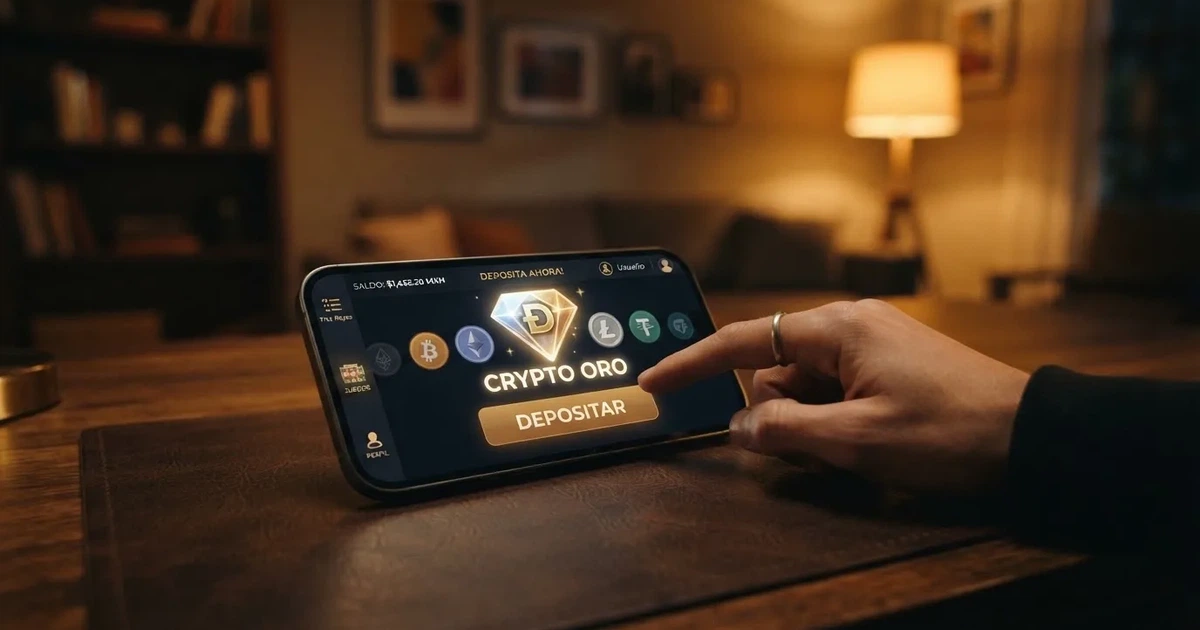 Interfaz de un casino online que muestra Ethereum entre las criptomonedas aceptadas para depósito, con el logotipo de ETH destacado