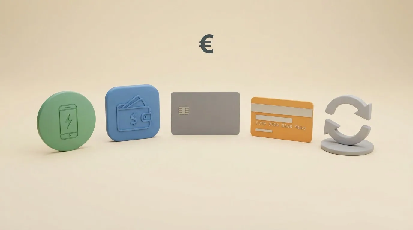 Iconos o pantallas de los principales métodos de pago aceptados en casinos DGOJ para depósitos de 10€: Bizum, PayPal, Visa, Paysafecard y transferencia