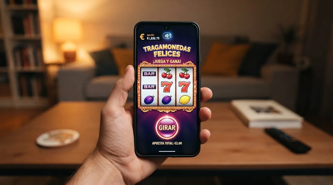 Una mano sosteniendo un móvil Android con la app de CaixaBank Pay abierta sobre el fondo de un casino online en la misma pantalla
